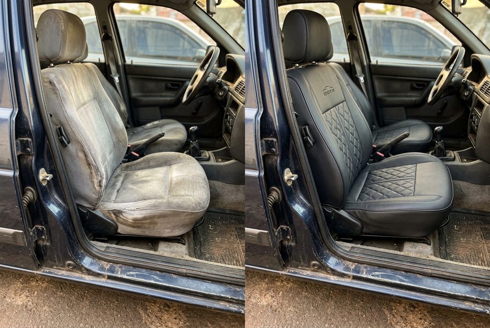 Comparativo antes e depois do banco com a capa instalada