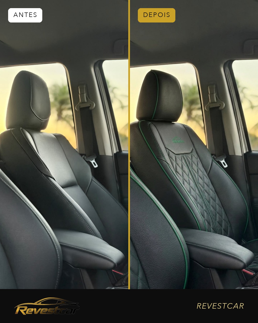 Comparativo antes e depois do banco com a capa instalada