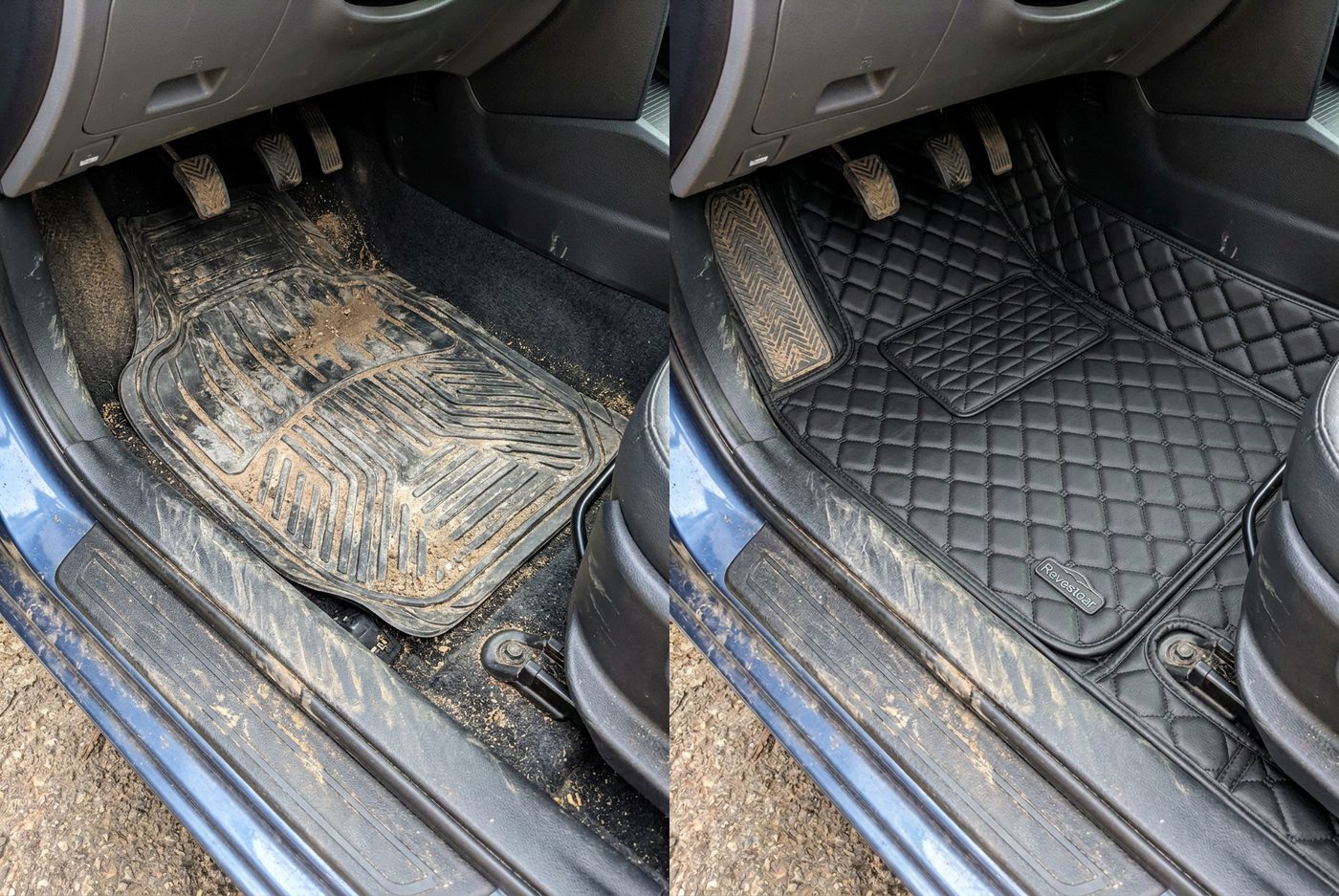 Comparativo antes e depois do banco com a capa instalada