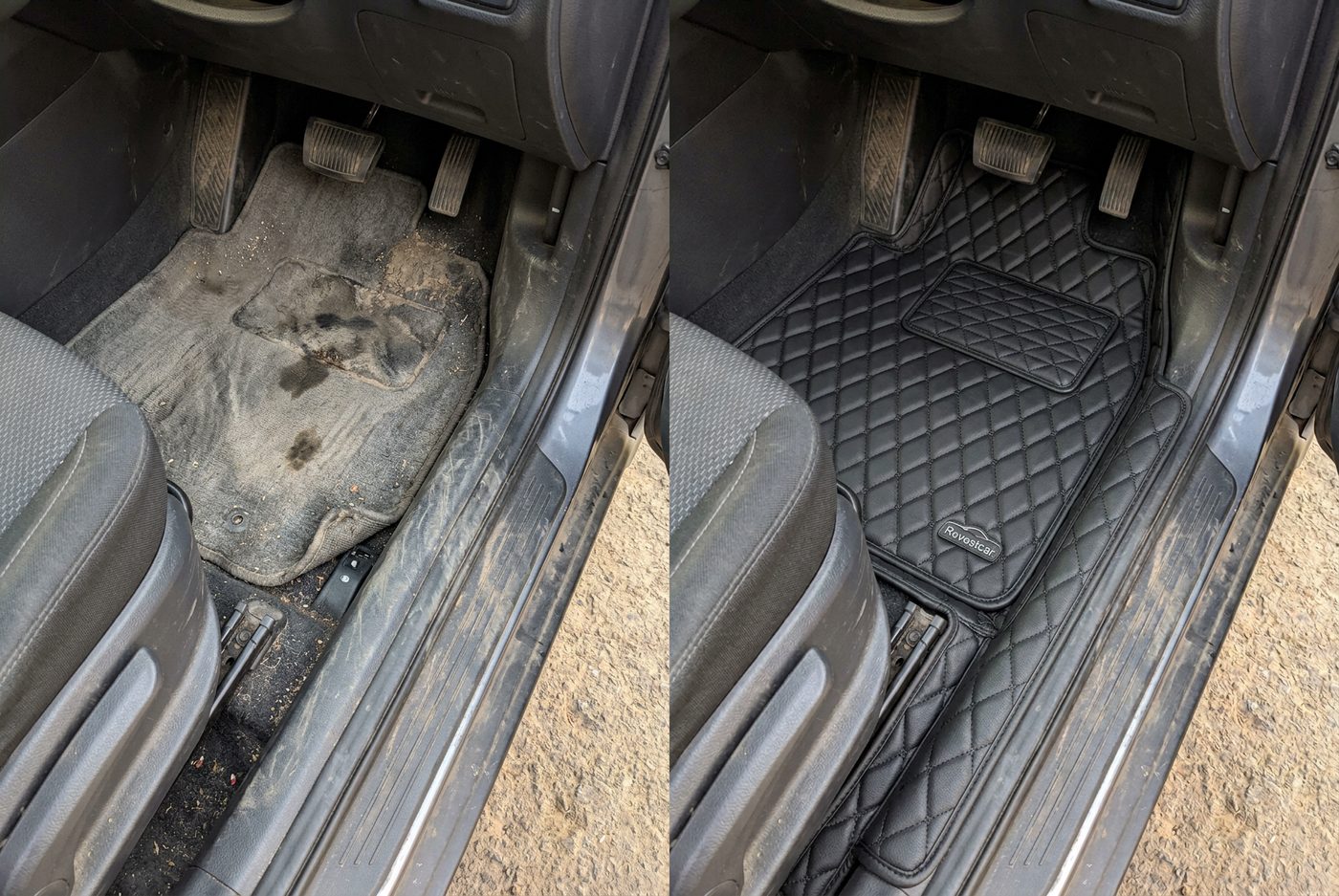 Comparativo antes e depois do banco com a capa instalada